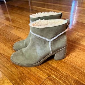 UGG tan suede ankle booties with chunky heel